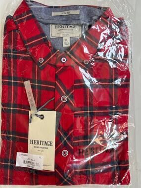 Report Collection Men's Plaid Flannel Slim Fit Sport Shirt Red Size XL NWT